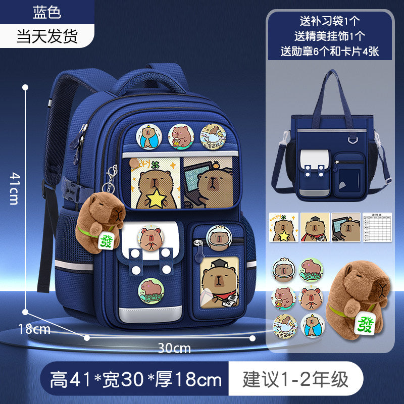 2026 new capybara school bag for elementary school girls ultra-light weight weight protection for boys from grades 1 to 3 to 6