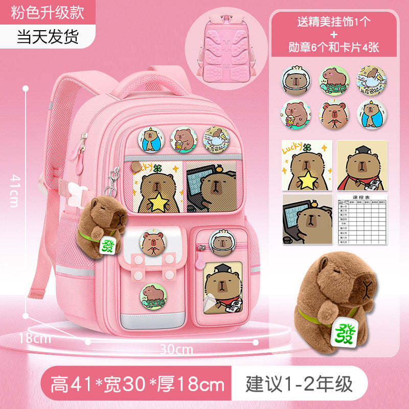 2026 new capybara school bag for elementary school girls ultra-light weight weight protection for boys from grades 1 to 3 to 6