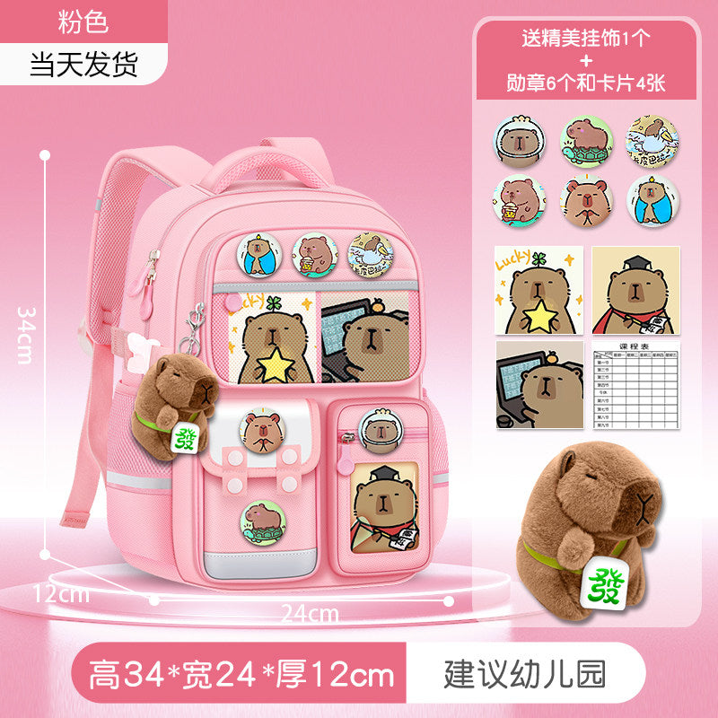 2026 new capybara school bag for elementary school girls ultra-light weight weight protection for boys from grades 1 to 3 to 6