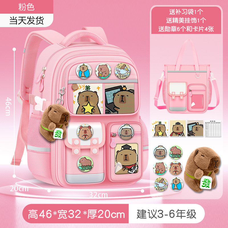 2026 new capybara school bag for elementary school girls ultra-light weight weight protection for boys from grades 1 to 3 to 6