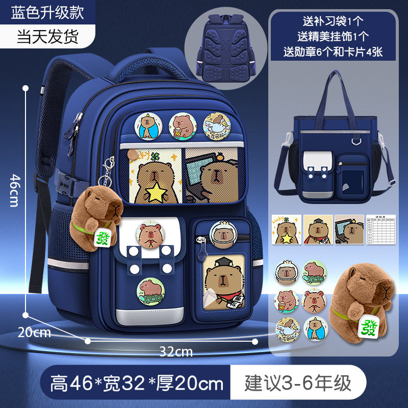 2026 new capybara school bag for elementary school girls ultra-light weight weight protection for boys from grades 1 to 3 to 6