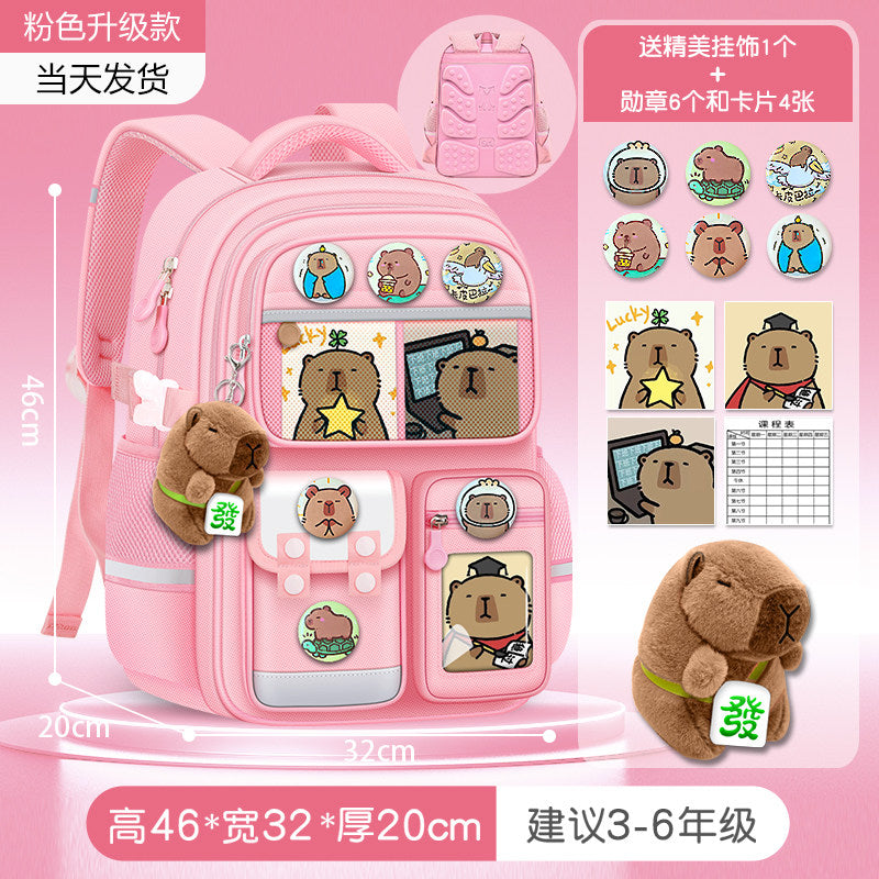 2026 new capybara school bag for elementary school girls ultra-light weight weight protection for boys from grades 1 to 3 to 6