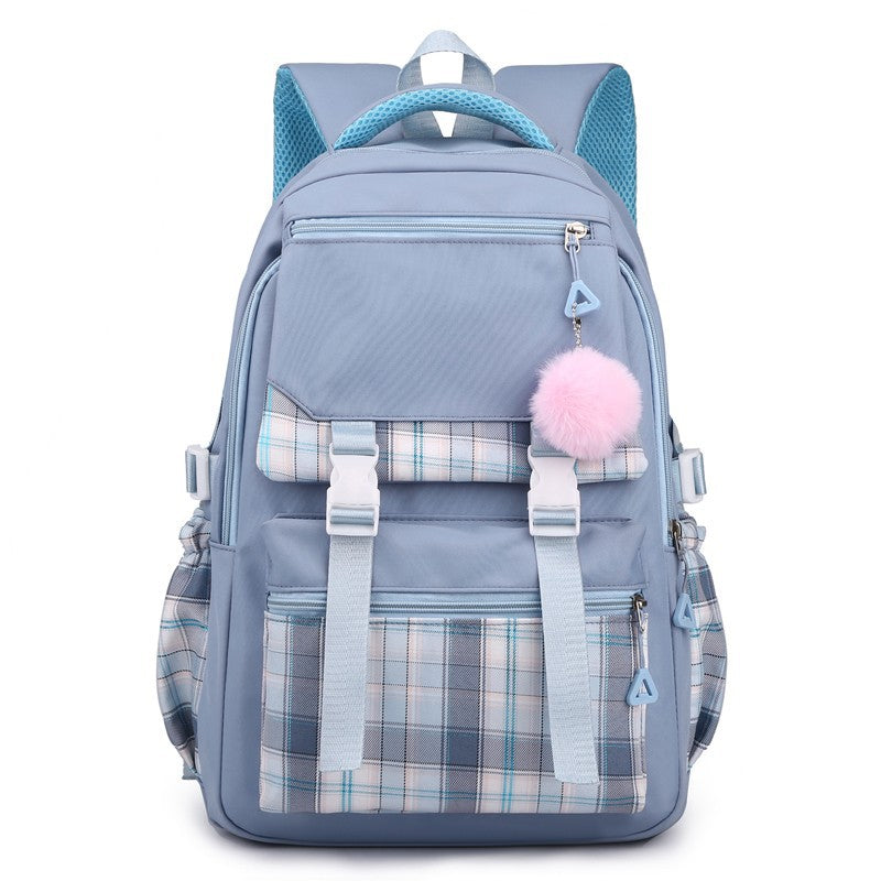 New student backpack for women, Korean style forest style fresh middle school student solid color simple multi-layer laptop backpack