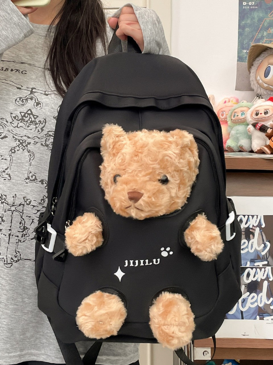 New cute little bear backpack, high-appearance cartoon plush plush plush schoolbag, girls' middle and high school students' backpack