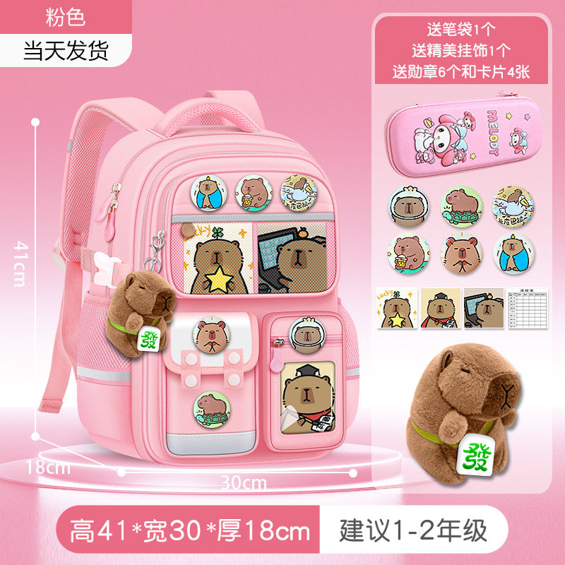 2026 new capybara school bag for elementary school girls ultra-light weight weight protection for boys from grades 1 to 3 to 6