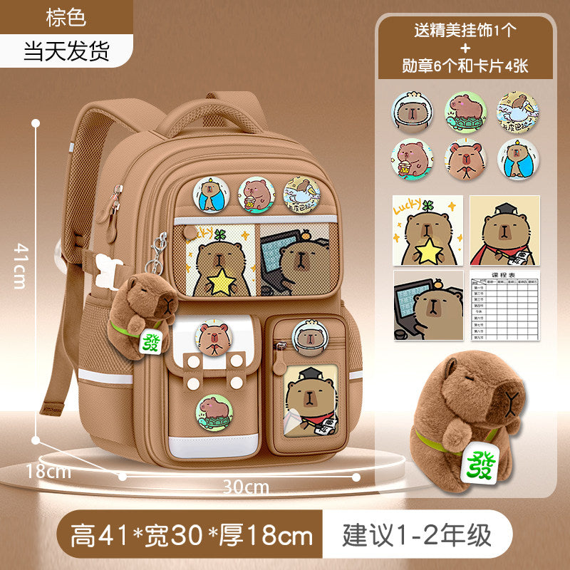 2026 new capybara school bag for elementary school girls ultra-light weight weight protection for boys from grades 1 to 3 to 6