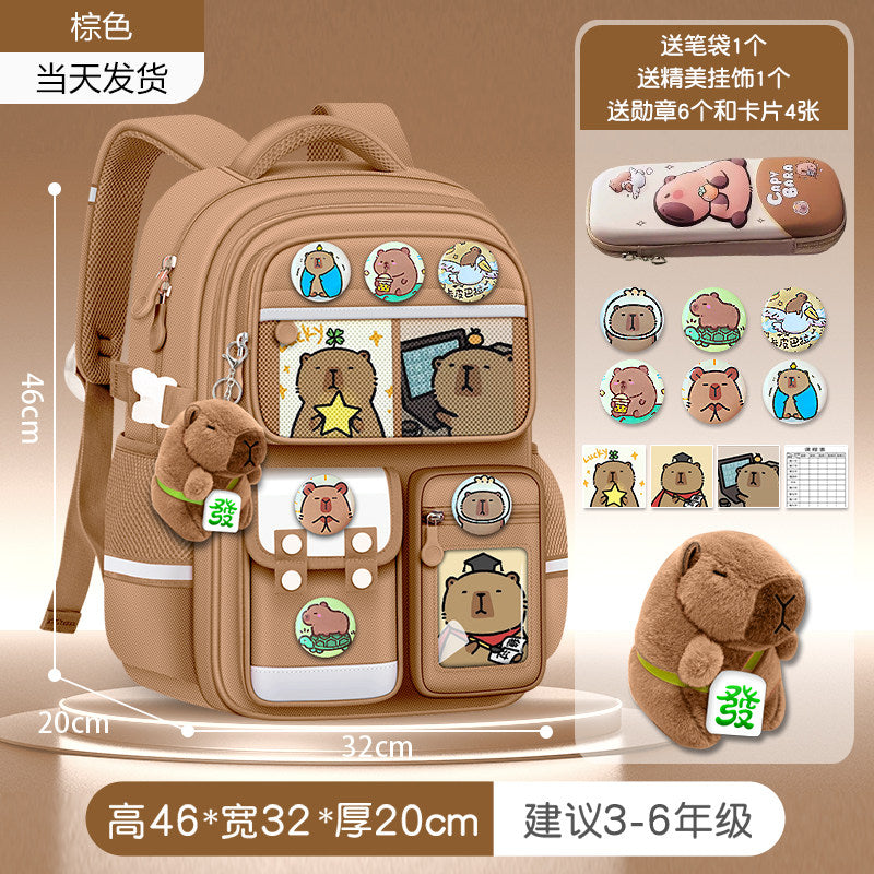 2026 new capybara school bag for elementary school girls ultra-light weight weight protection for boys from grades 1 to 3 to 6