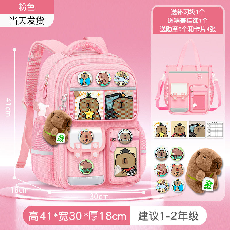 2026 new capybara school bag for elementary school girls ultra-light weight weight protection for boys from grades 1 to 3 to 6