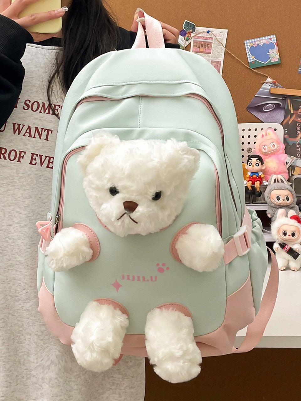 New cute little bear backpack, high-appearance cartoon plush plush plush schoolbag, girls' middle and high school students' backpack
