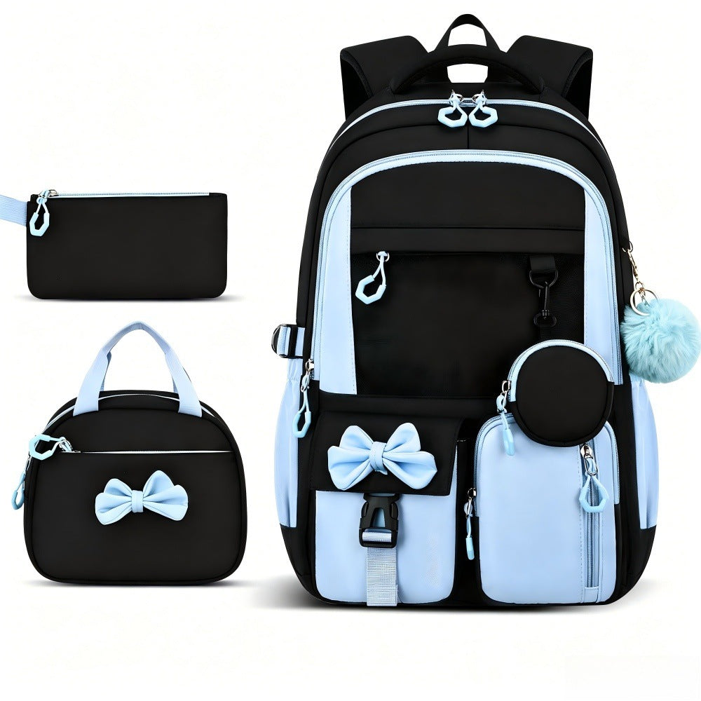 Cross-border new school backpack, high-value backpack, simple factory three-piece backpack, backpack, lunch bag, pen