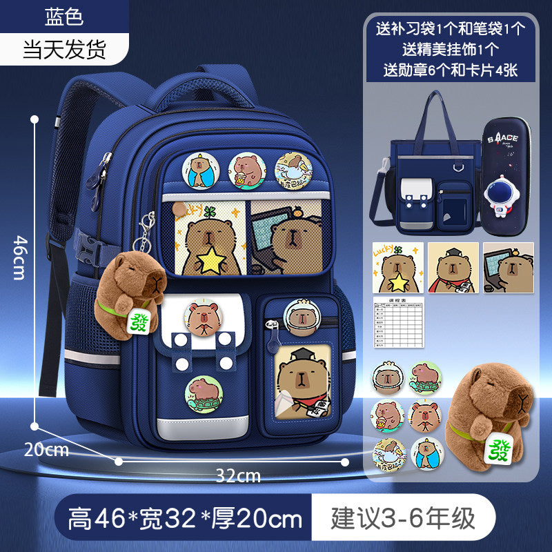 2026 new capybara school bag for elementary school girls ultra-light weight weight protection for boys from grades 1 to 3 to 6