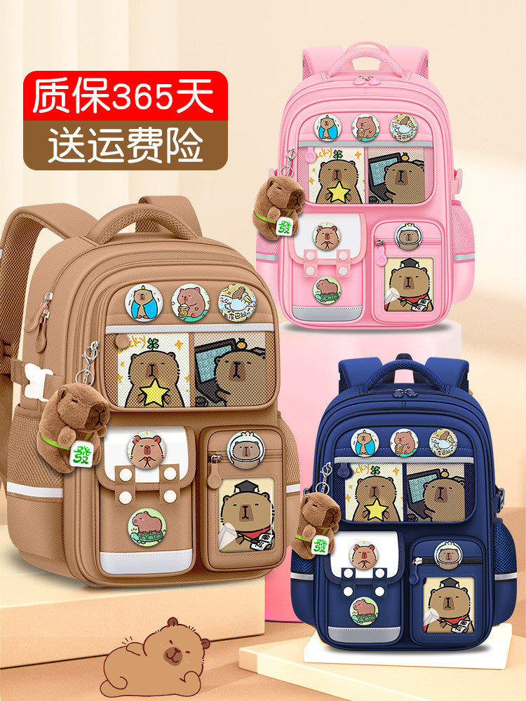 2026 new capybara school bag for elementary school girls ultra-light weight weight protection for boys from grades 1 to 3 to 6