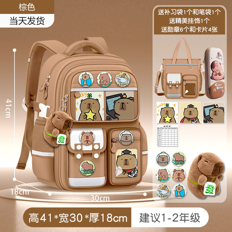 2026 new capybara school bag for elementary school girls ultra-light weight weight protection for boys from grades 1 to 3 to 6