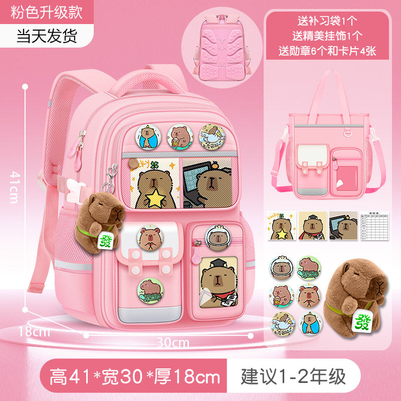 2026 new capybara school bag for elementary school girls ultra-light weight weight protection for boys from grades 1 to 3 to 6