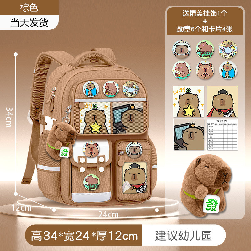 2026 new capybara school bag for elementary school girls ultra-light weight weight protection for boys from grades 1 to 3 to 6