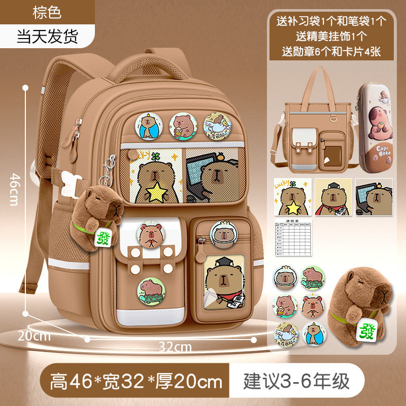 2026 new capybara school bag for elementary school girls ultra-light weight weight protection for boys from grades 1 to 3 to 6