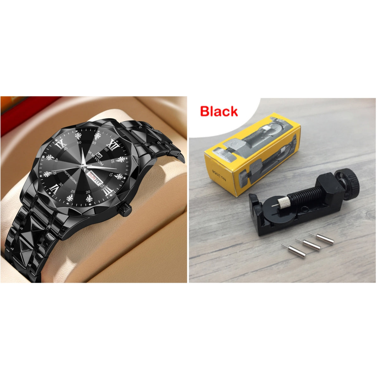Double Calendar Tungsten Steel Waterproof Quartz Watch