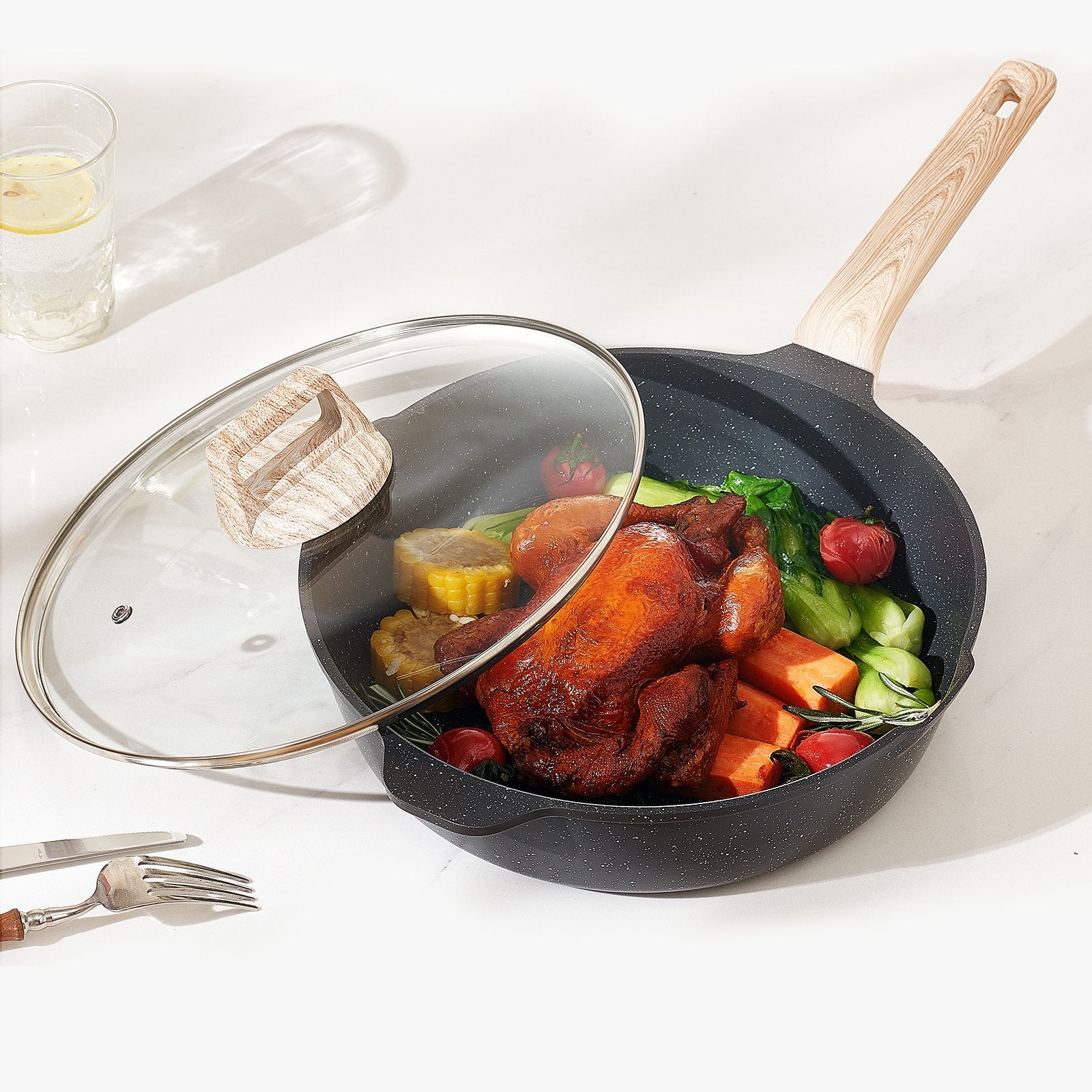 19 Piece Pots And Pans Set Granite Nonstick Kitchen Cookware Induction Black