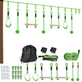 7-Piece Kids Zip Line Kit For Garden, 10m Kids Slackline Kit With Wooden Monkey Bars, Metal Rings, Gripping Balls, Green