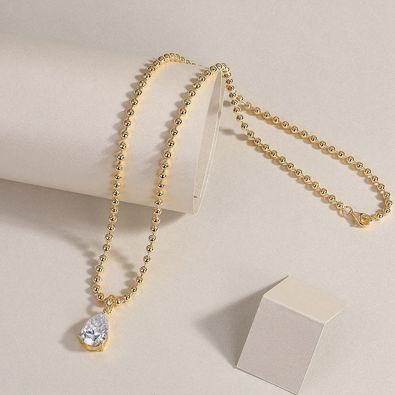 1Wish Light - A Fashionable And Trendy Diamond Jewelry Necklace Pendant Set With Pear-shaped Moissanite S925 Sterling Silver And Gold Plating Prohibit TikTok sales