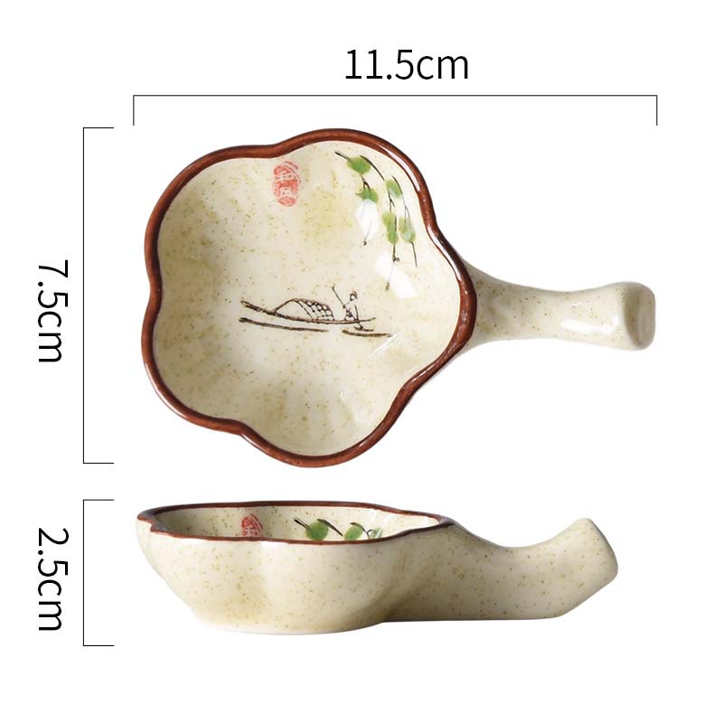 Ceramic With Handle Saucer Hand Painted Seasoning Dish