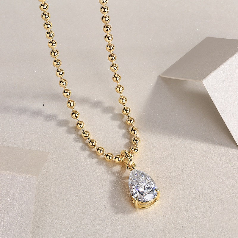 1Wish Light - A Fashionable And Trendy Diamond Jewelry Necklace Pendant Set With Pear-shaped Moissanite S925 Sterling Silver And Gold Plating Prohibit TikTok sales