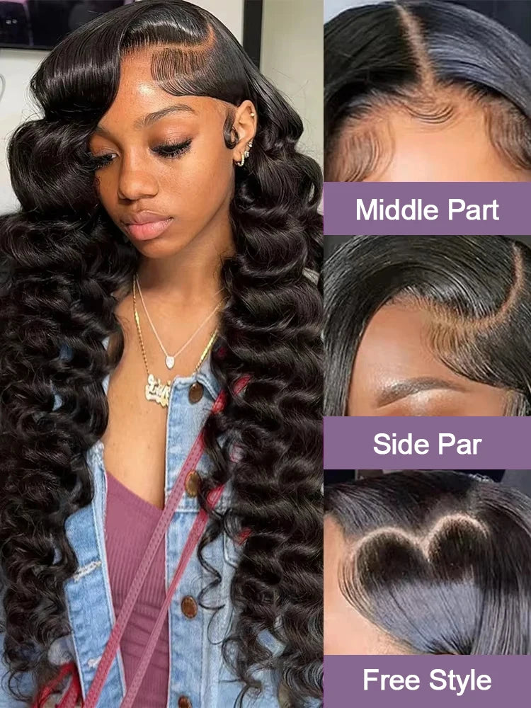 30 40 Inch Loose Body Wave 13x6 HD Lace Front Cambodian Black 100% Human Hair Wig 7x5 Glueless Deep Wave Closure Wigs Half Wigs