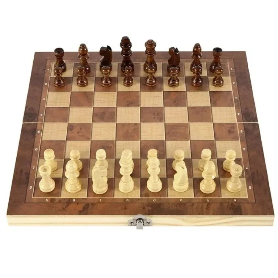 3 in 1 Chess Game Board Folding Storage Wooden Board Sets Exquisite Set and Checkers Game Set