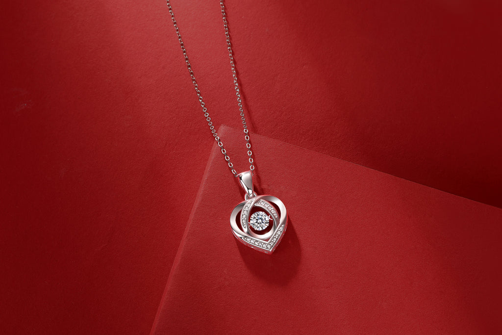 1Heart To Have Your Luxurious Fashion Diamond Pendant Necklace Set With Mosan Diamond Silver Ornaments Prohibit Tk Sales