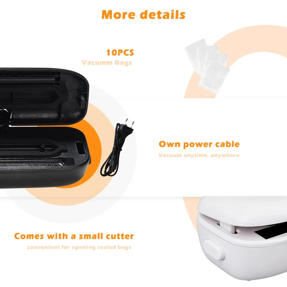 Automatic Portable Kitchen Food Saver Vacuum Sealer Machine Household Home Electric Plastic Sealing Packaging for Car Outdoor RV