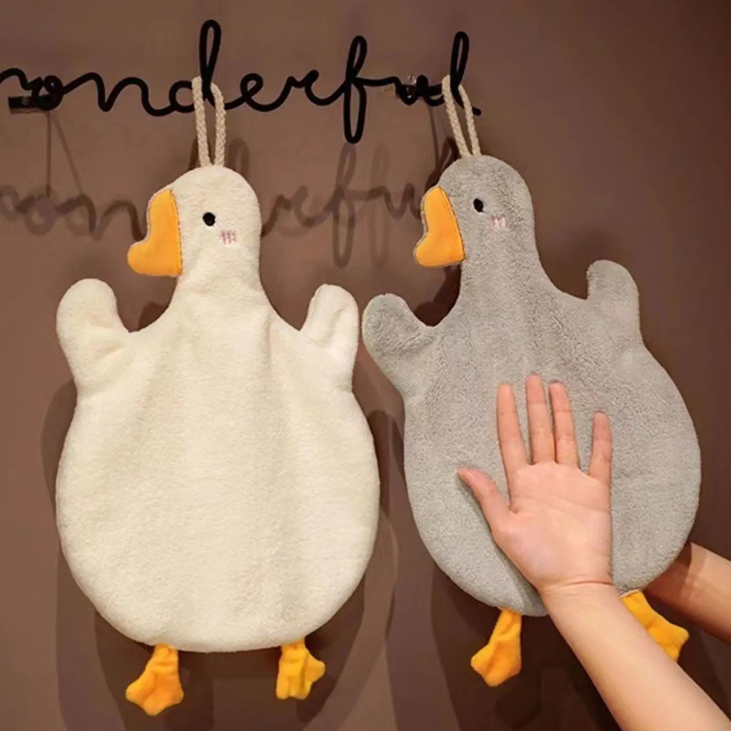 2pcs Cartoon Goose Hand Towel Kitchen Bathroom and Toilet Hand Towel Hanging Type with Super Water Absorption Quick Drying