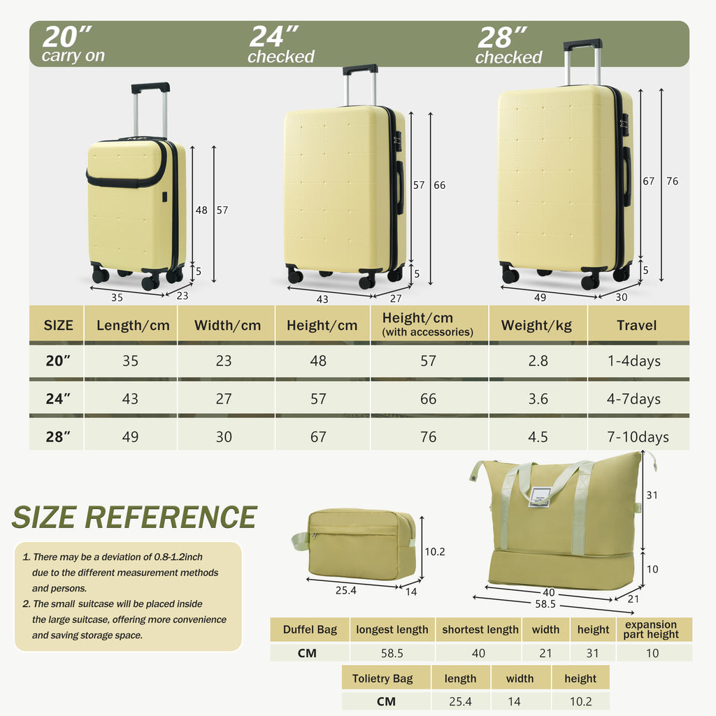 Hardside Luggage Set 5 Piece With Bags,20IN Half-opening Carry On Luggage With USB Port, Expandable 24IN 28IN Luggage With Double Spinner Wheels TSA Lock
