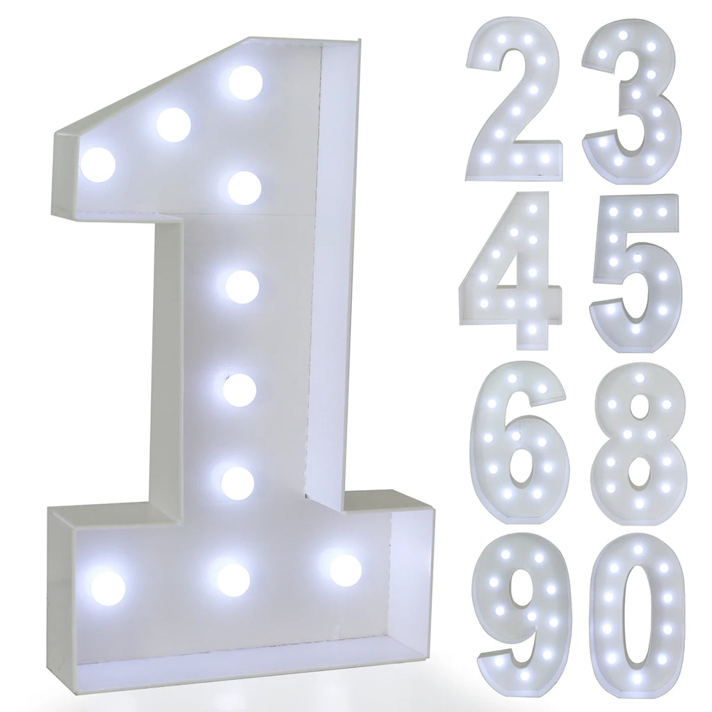 73cm Giant Figure White Warm Light Up Number 0-9 Frame Balloon Filling Box with 10 Lights Birthday Wedding Decor Baby Shower