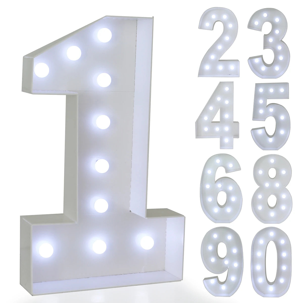 73cm Giant Figure White Warm Light Up Number 0-9 Frame Balloon Filling Box with 10 Lights Birthday Wedding Decor Baby Shower