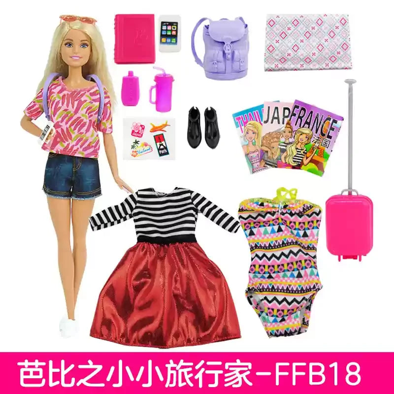 Authentic Barbie Mabuli Traveler Toy Set Girls Birthday Gift Children Pretend Play Educational Fun Creative Dolls Collection