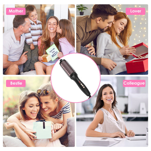 1Pc 3 In 1 Thermal Brush Hair Curler Brush Hair Curler Straightener With 10 Heating Levels 30S Fast Heating Fit For All Hair Types For Home Travel