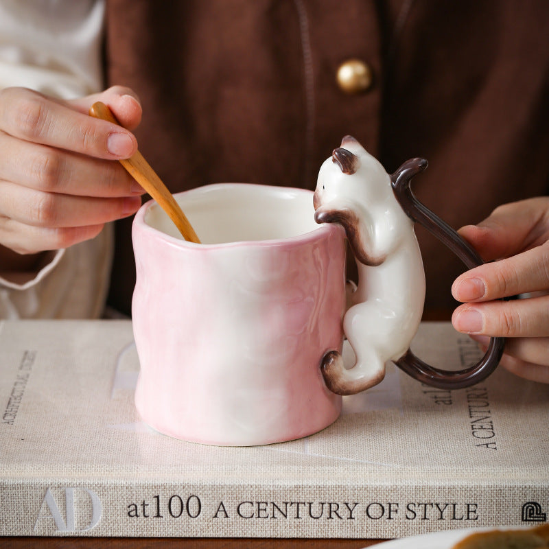 Hand Painted 3D Siamese Cat Ceramic Mug