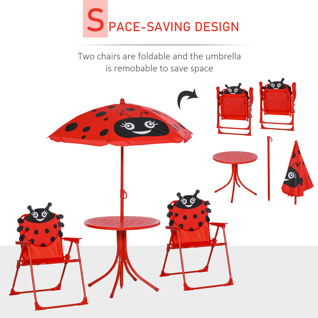 Kids Folding Picnic Table Chair Set W/ Parasol, Red