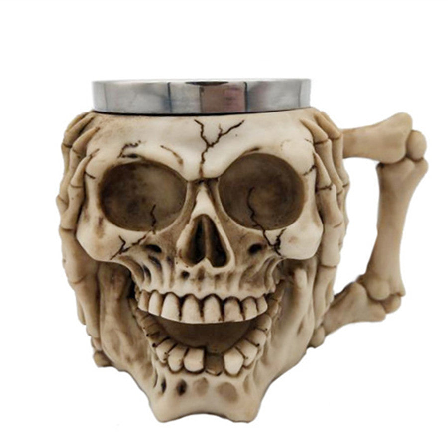 3D Skull Mug A Resin-Infused Double-Walled Stainless Steel Mug For Coffee And Water