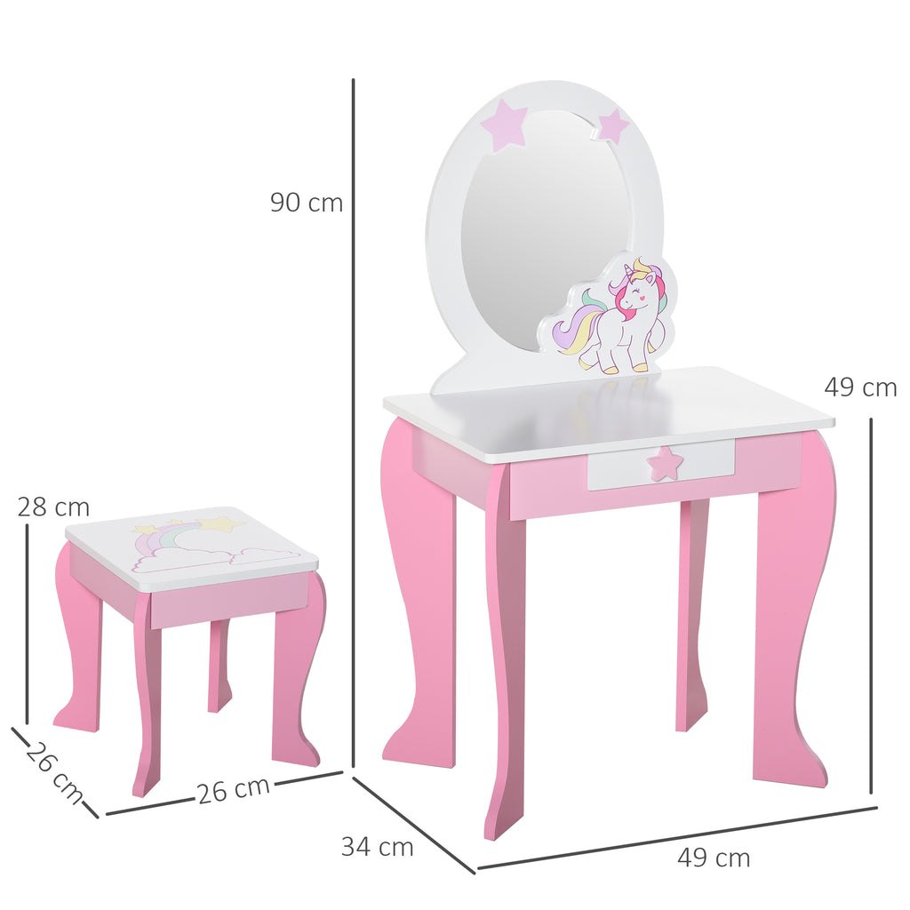 Kids Dressing Table With Mirror, Stool, Pink