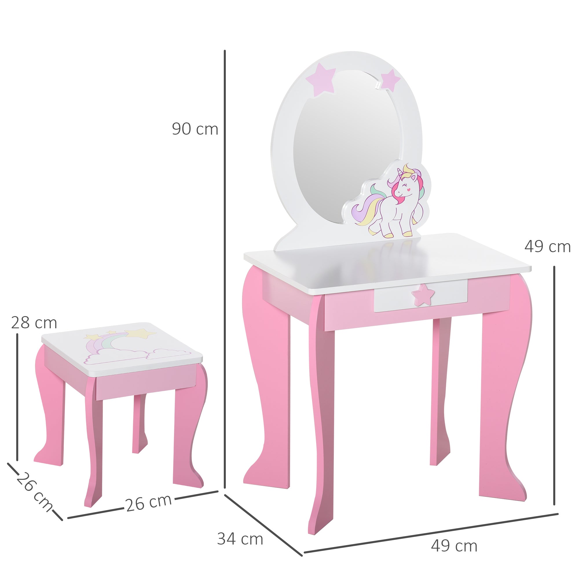 Kids Dressing Table With Mirror, Stool, Pink