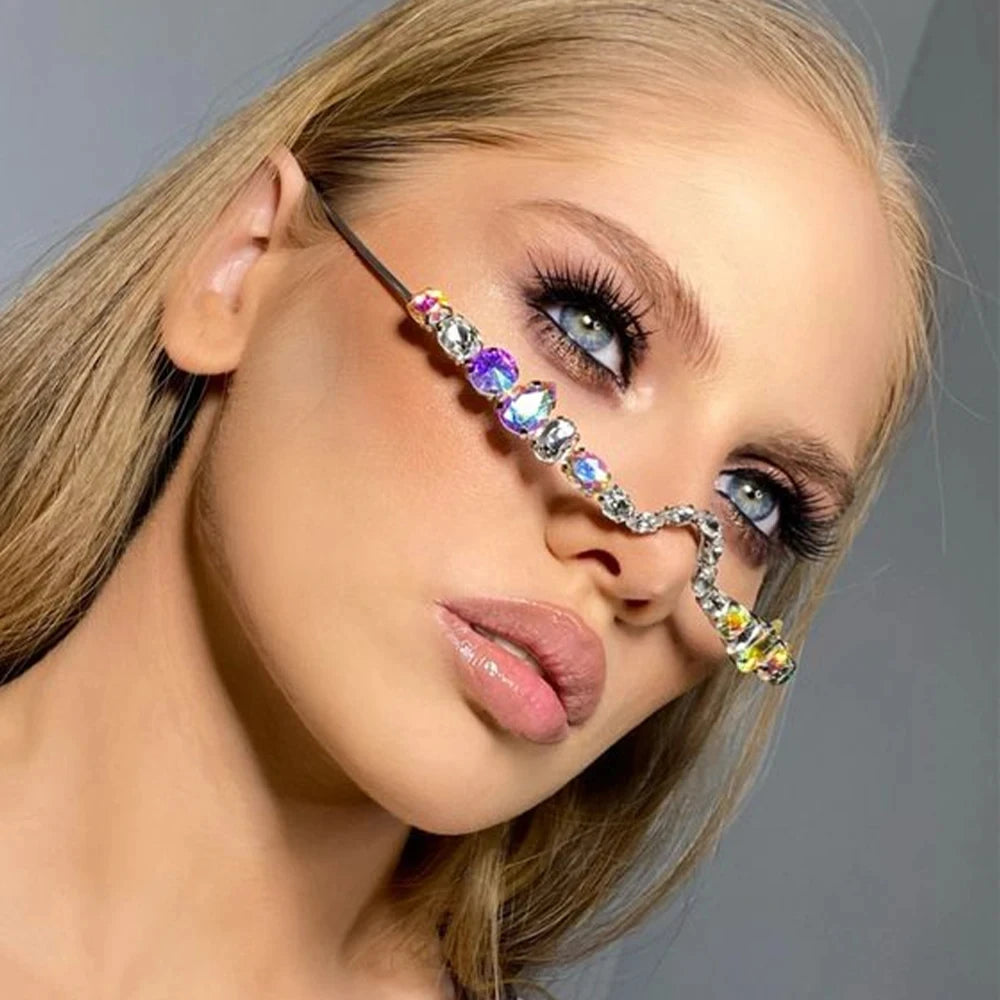 Rave Geometric Rhinestone Eyeglasses Frames Face Decoration for Women 2023 Luxury Designer Crystal Face Jewelry Frames No Lenses