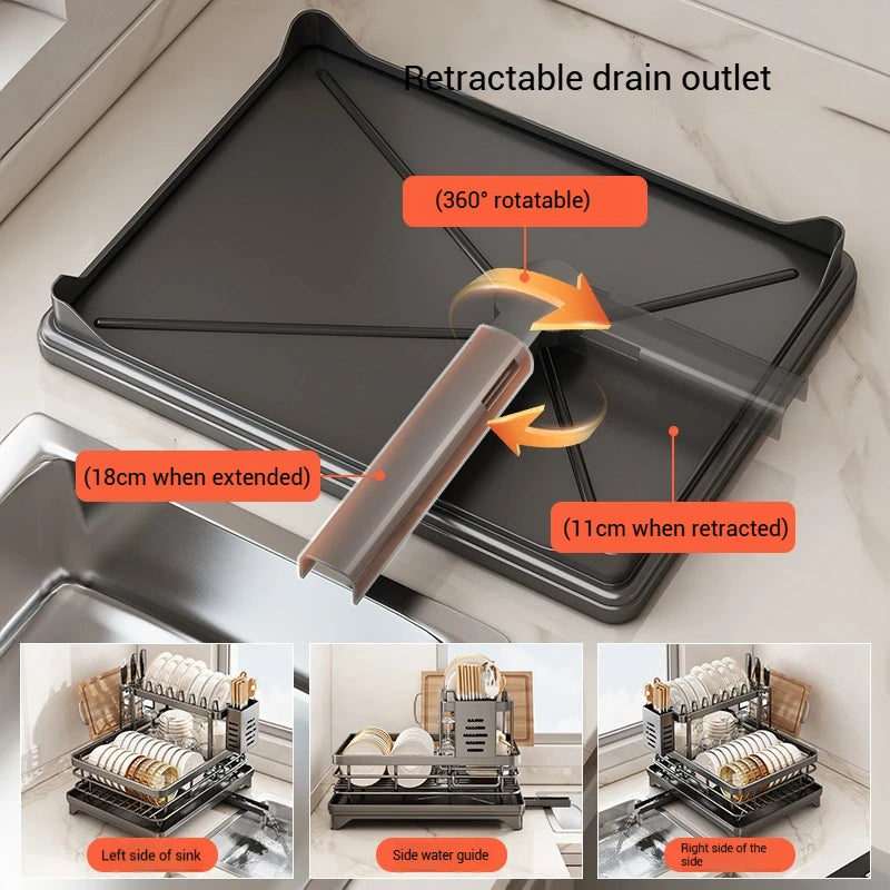 Dish Drying Rack Kitchen Adjustable Steel 2 Tier Plates Organizer Dish Bowl Drainer Storage Rack Kitchen Utensils