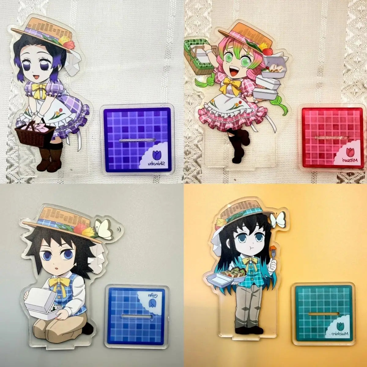 4styles for Balde of Ghost Giyu Picnic Q Acrylic Stand Shinobu Kocho Cute Standing Plate Muichiro Tokito Toys Mitsuri Kanroji