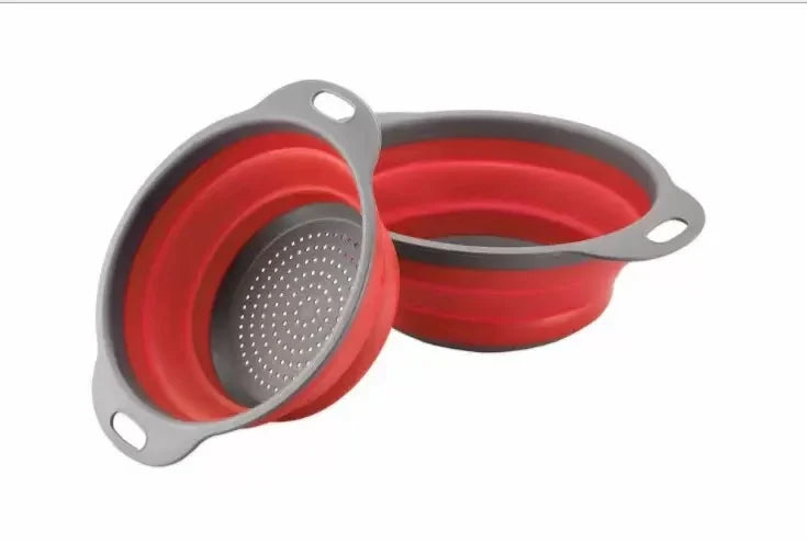 1/2pcs Silicone Round Folding Vegetable Fruits Washing Drain Basket Colander Strainer Collapsible Drainer Kitchen Tool