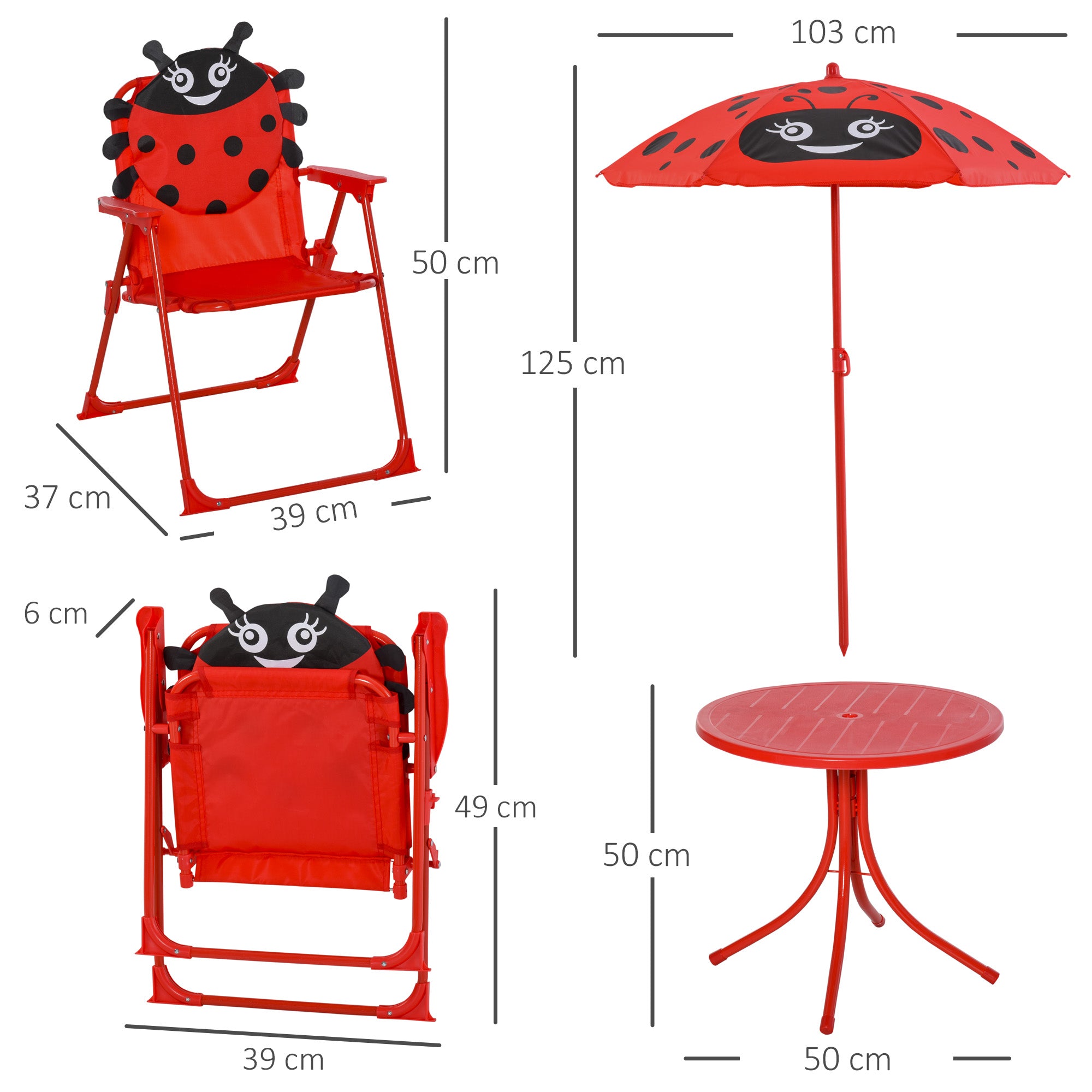 Kids Folding Picnic Table Chair Set W/ Parasol, Red