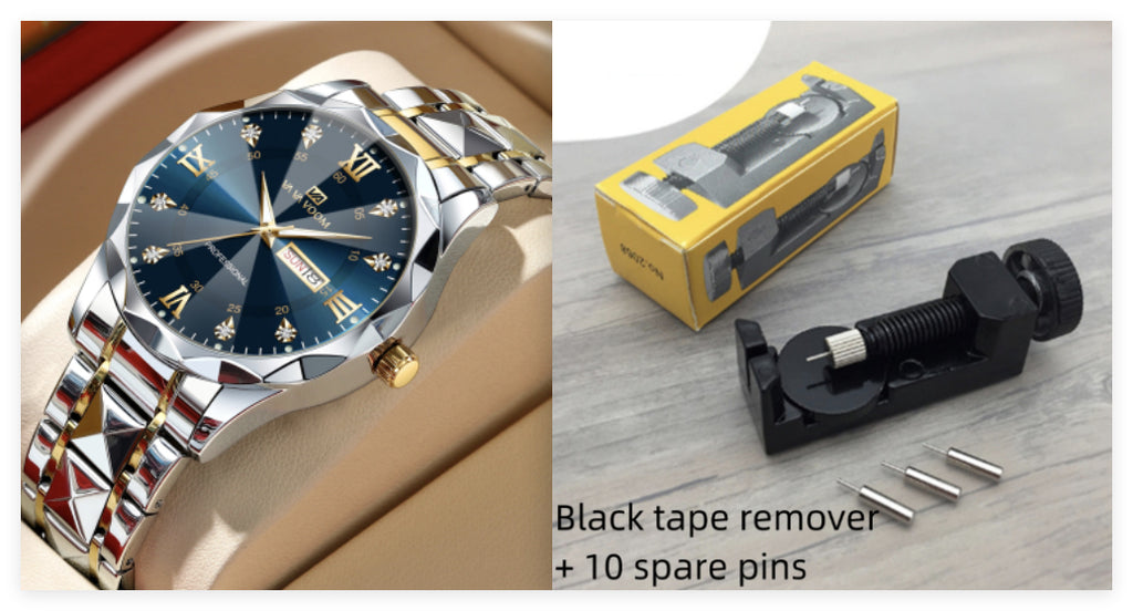 Double Calendar Tungsten Steel Waterproof Quartz Watch