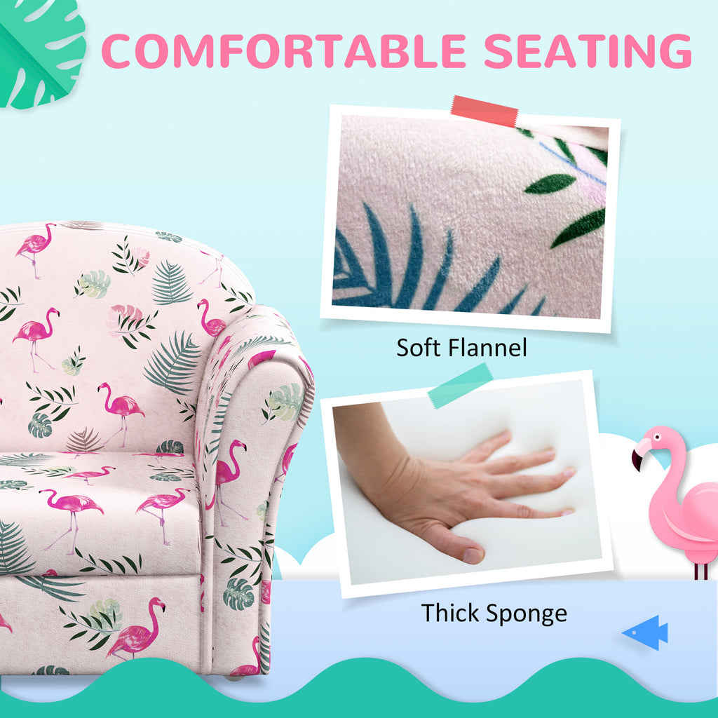 Kids Armchair With Flamingo Design, Wooden Frame, For Bedroom, Playroom, Kids Room - Pink