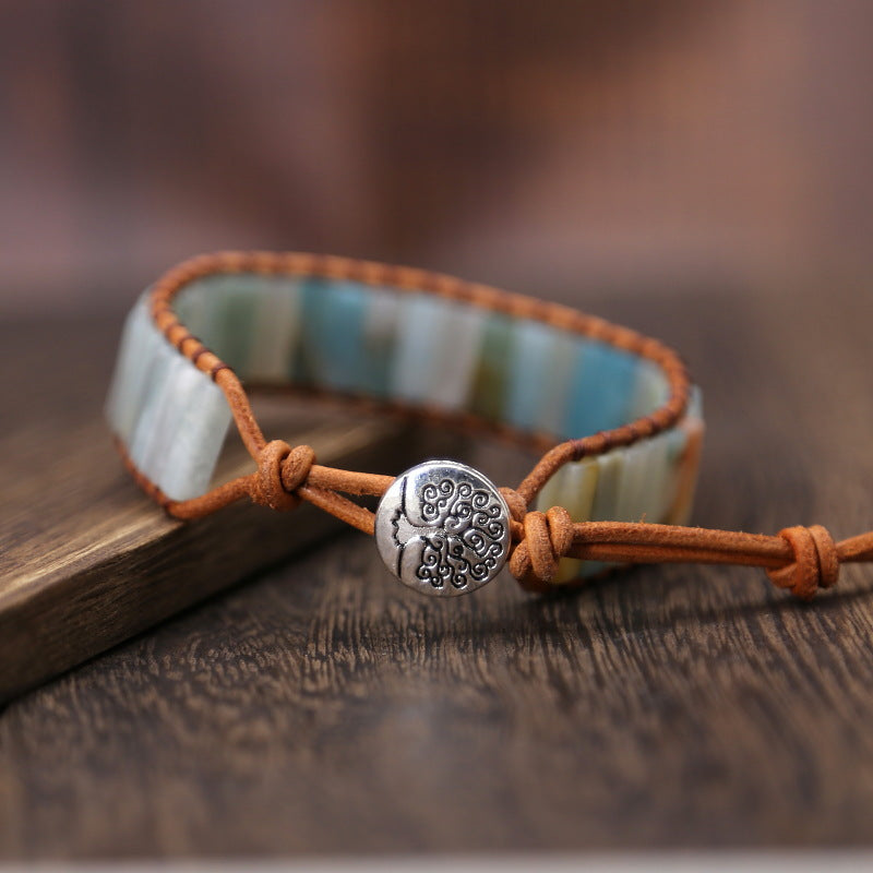 Hand-woven Leather Bracelet With Tourmaline Stones