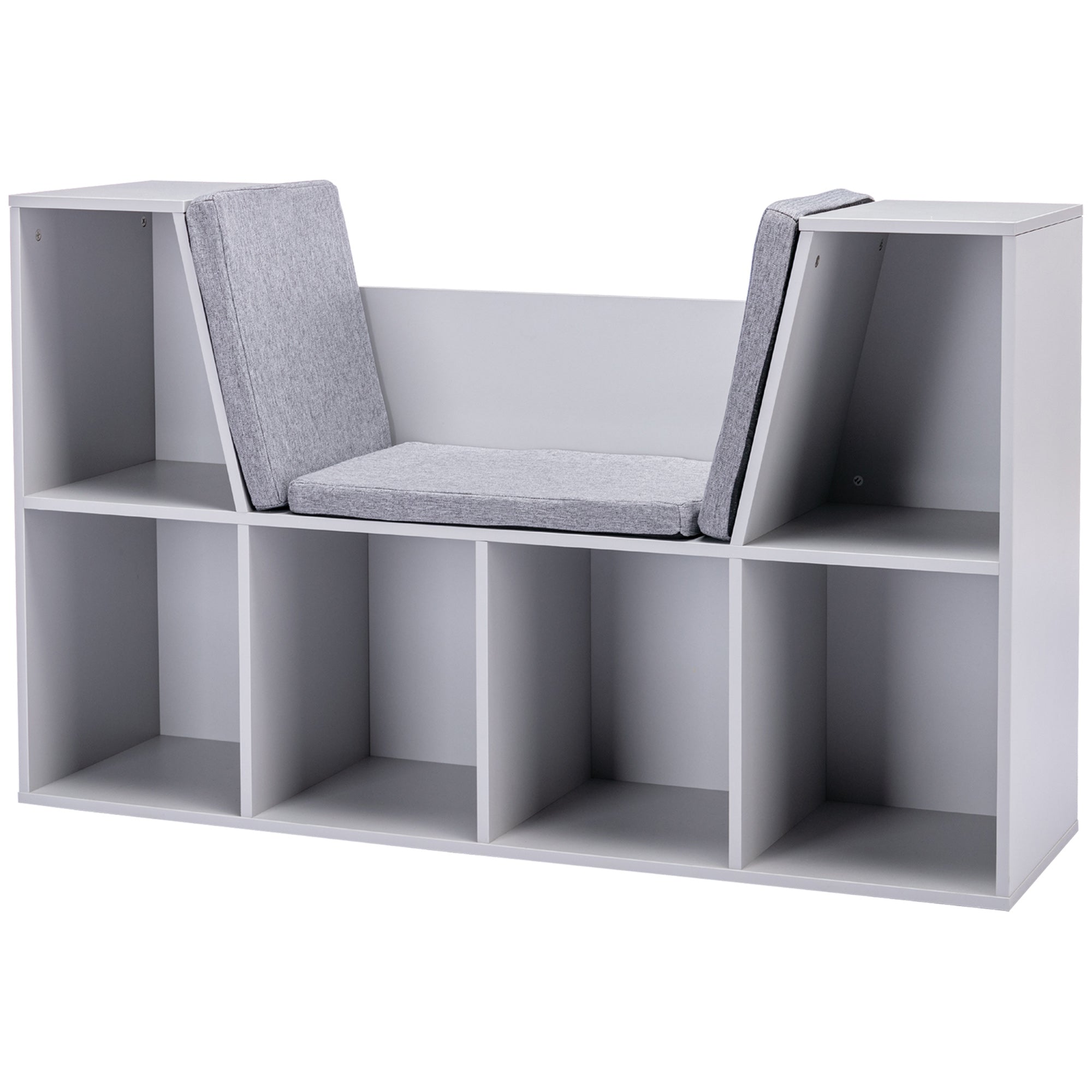 Kids Bookcase Shelf Storage Cabinet Unit, Living Room Sideboard W/ Six Compartments For Toys, Books - Grey